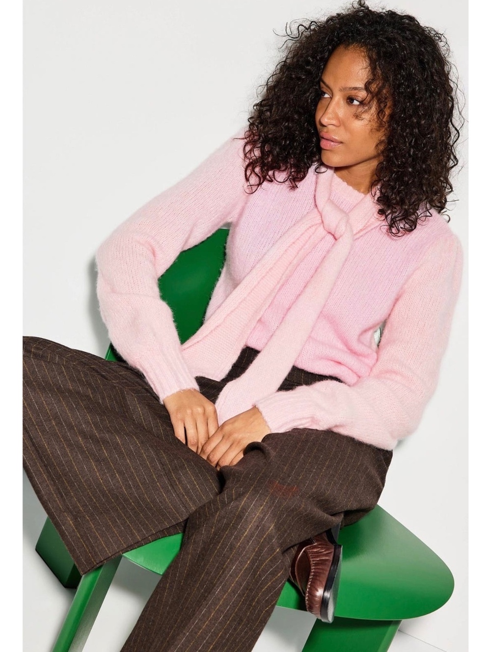 Derek Lam  Leilani Tie Neck Sweater Pink Alpaca Wool Puff Sleeve Knit Size L
